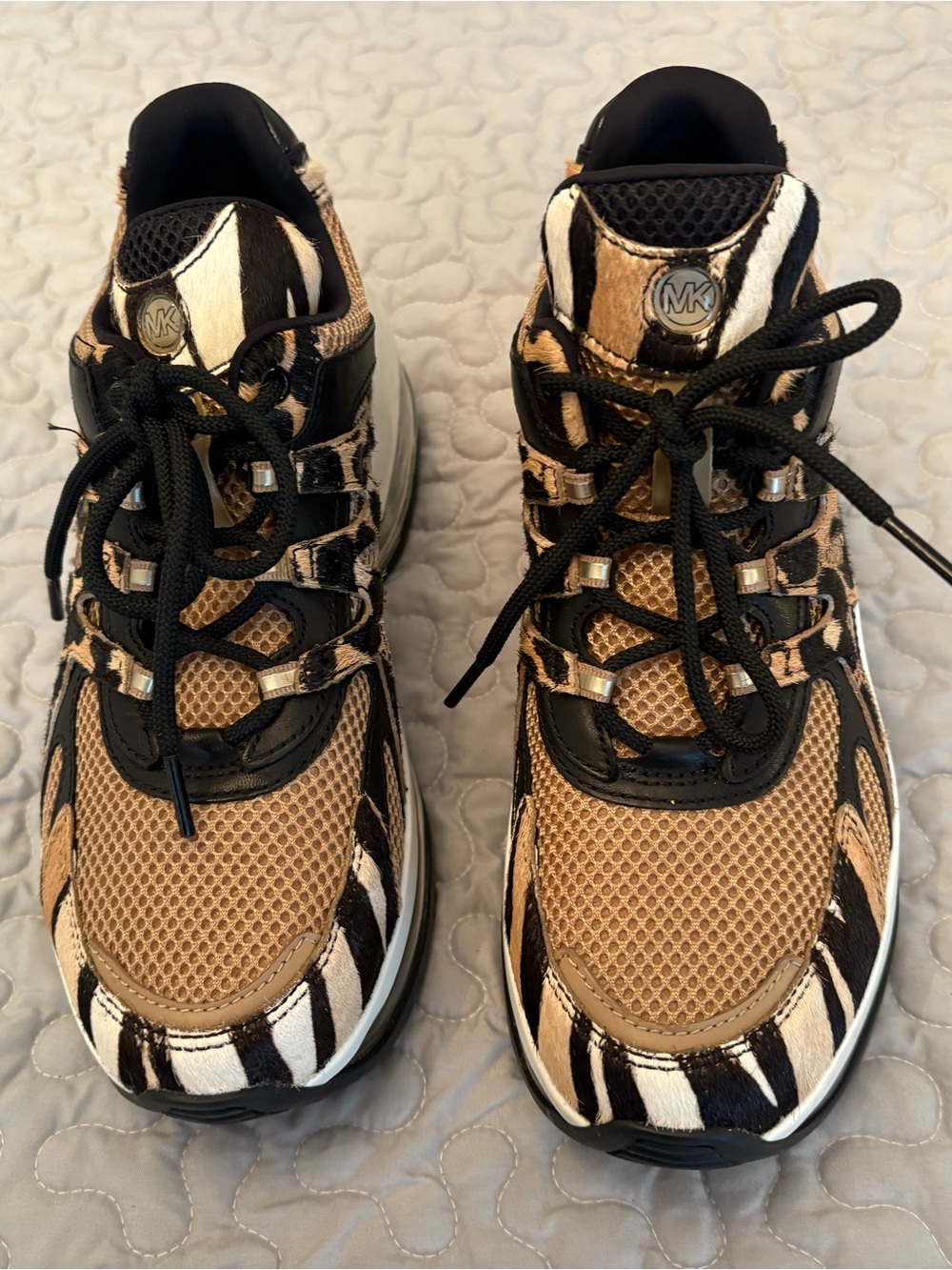 Michael Kors Zebra-Print Tan and Black Mesh Sneakers